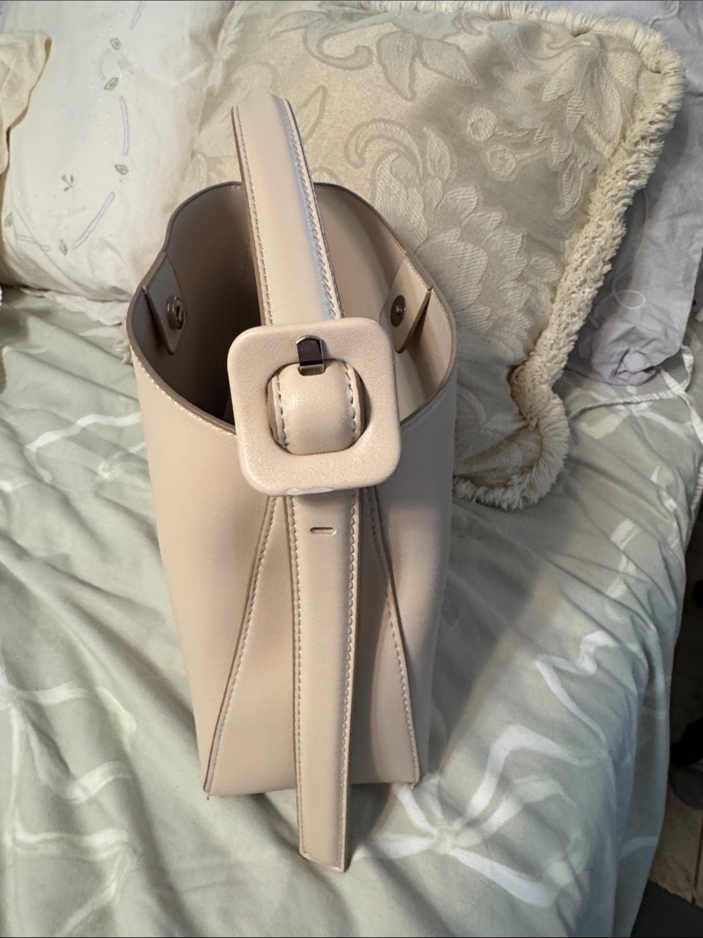 Mango Beige Buckle-Detail Top-Handle Tote